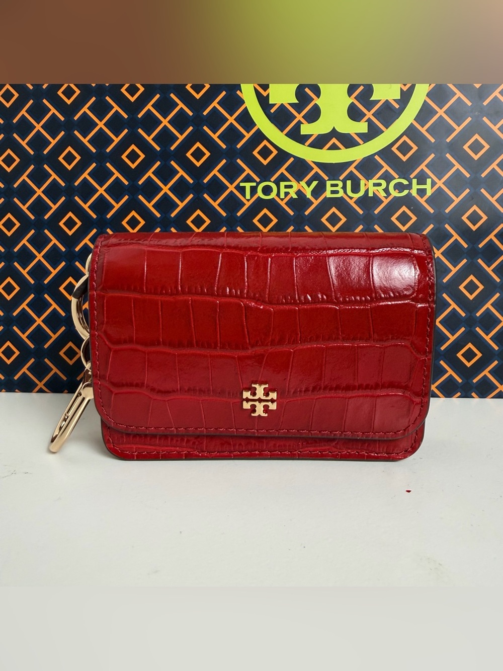 Tory Burch Red Croc-Embossed Leather Wallet